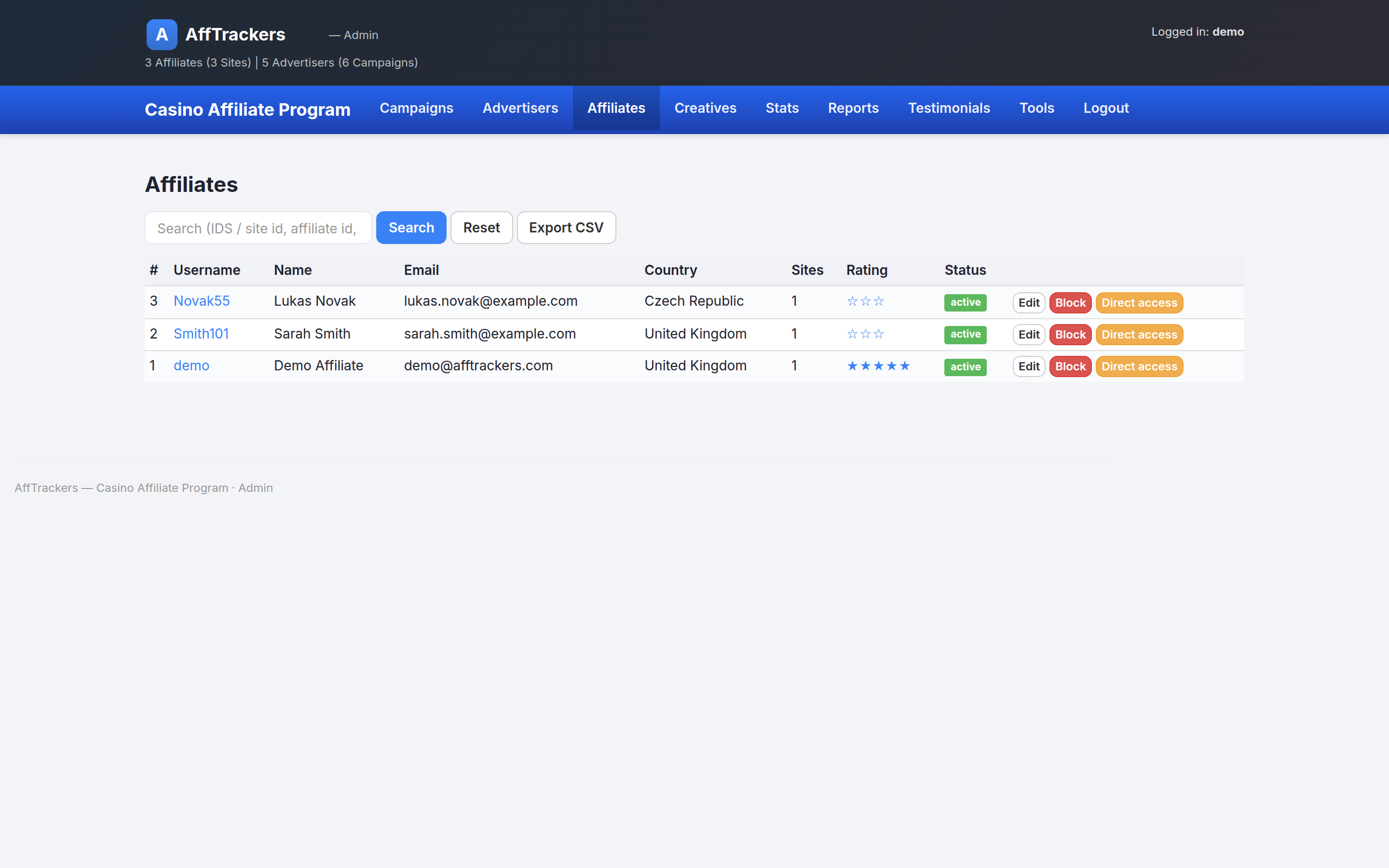 AffTrackers affiliates management