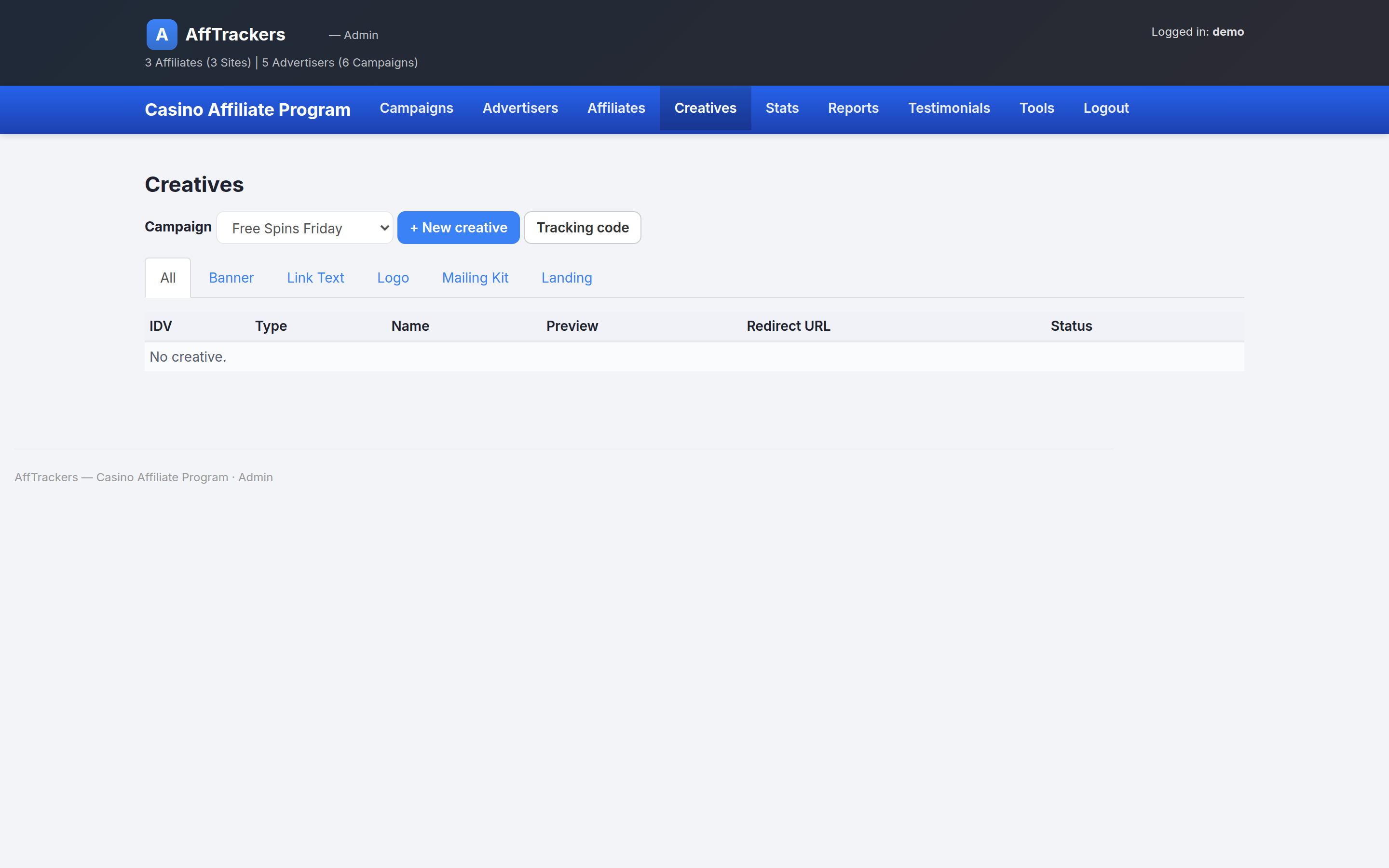 AffTrackers creatives admin